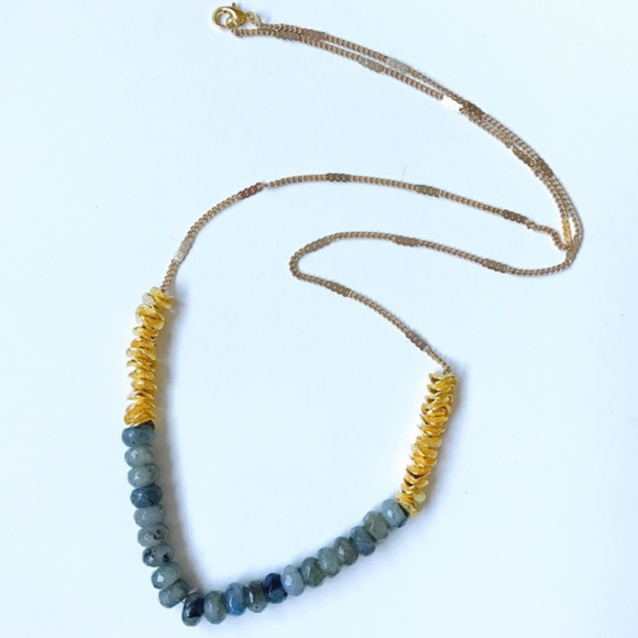 Bondhu Jewelry - Labradorite & 24k Rondelle Gold Ruffle Necklace